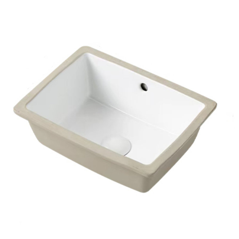 Lavabo de salle de bain rectangulaire encastré, lavabo en céramique blanche avec trop-plein