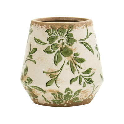 5.5in. Tuscan Ceramic Green Scroll Planter