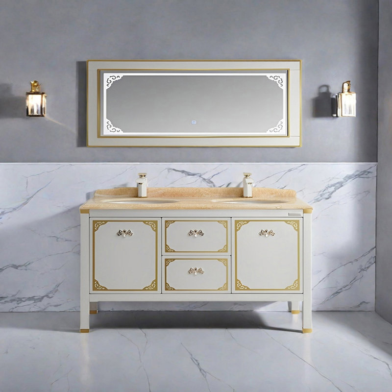 Simple modern stainless steel bathroom cabinet, 33.46" H x 66.92" W x 21.65" D