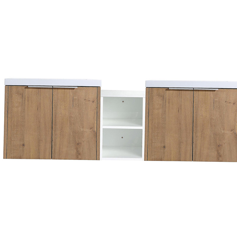 Lavabo de salle de bain avec lavabo et porte à fermeture en douceur, avec petite tablette de rangement, armoire combinée, 59"