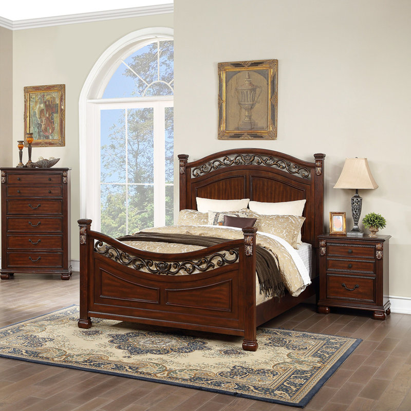 Mobilier de chambre à coucher avec lit à panneaux à deux panneaux de style traditionnel 1 pi, Grand lit