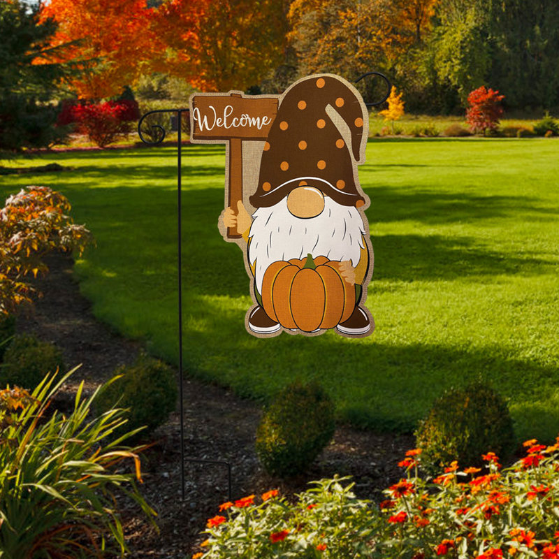 Fall Gnome Burlap Garden Flag