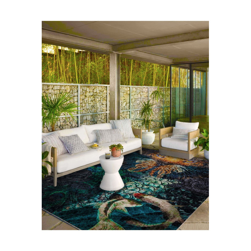 Tapis tissé à motif botanique et lavable, Carré 3 pi 3 po