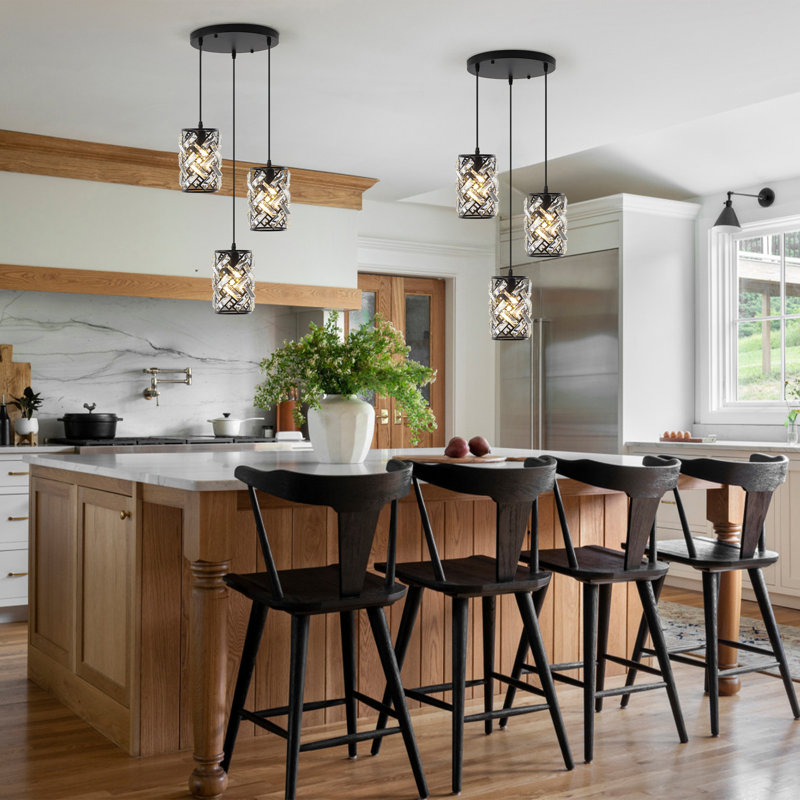 3 - Light 12 inch Modern Round Crystal Chandelier Adjustable Hanging Pendant Light Fixture for Dining Room