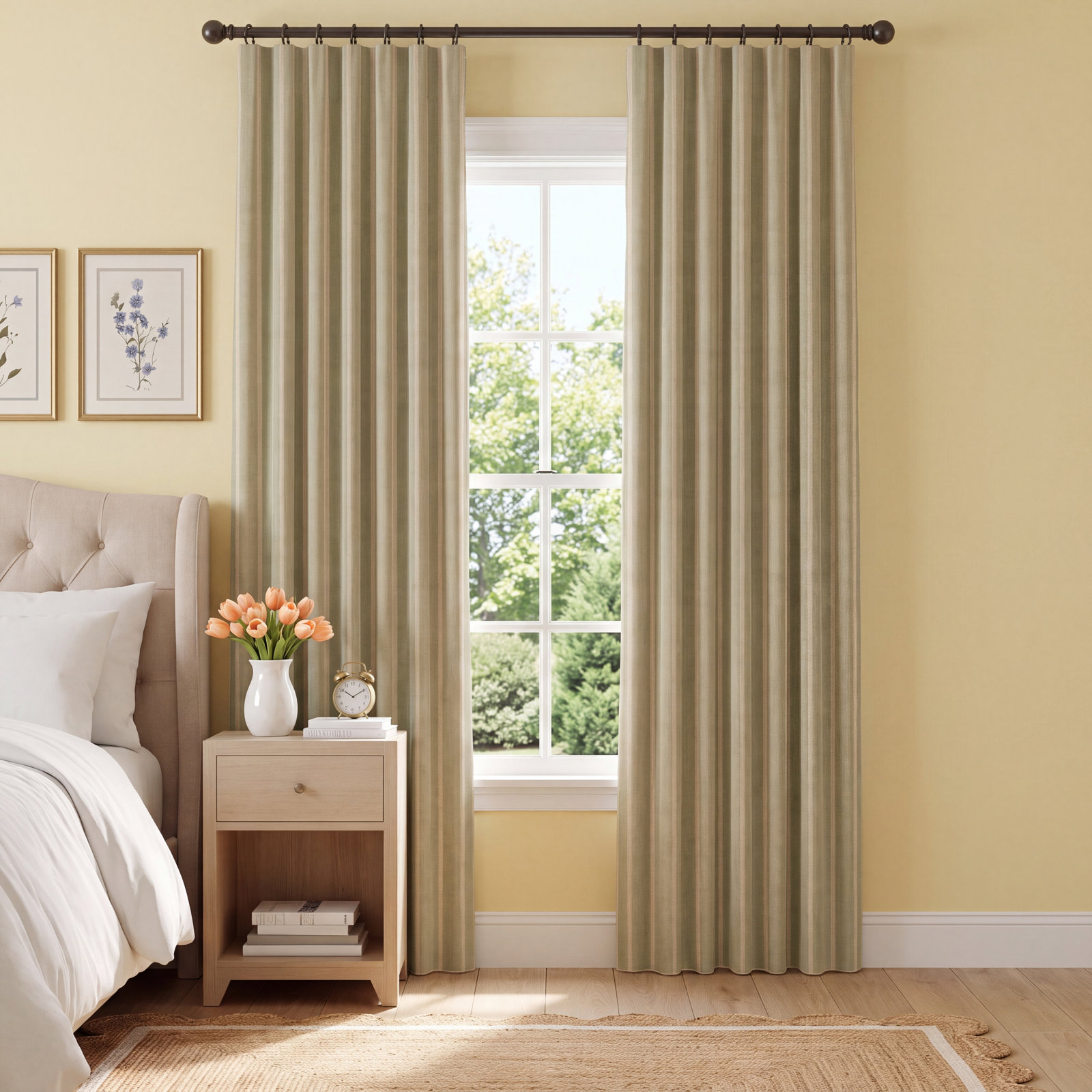 Merritt Jacquard Stripe Single-Lined Curtain, 33" W x 108" L, Beige