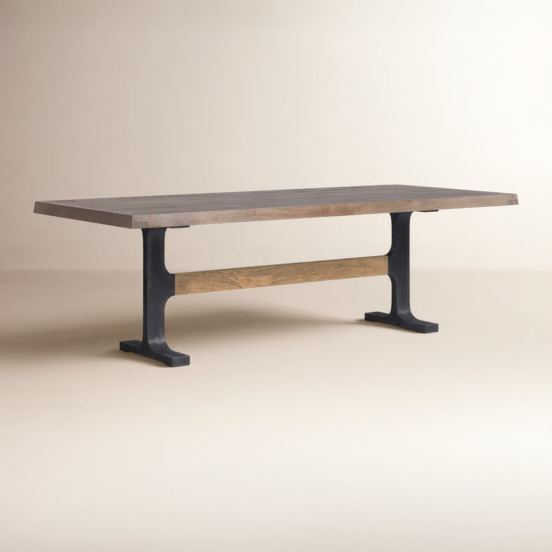 Janae Solid Wood Top Metal Base Dining Table, Dark Brown