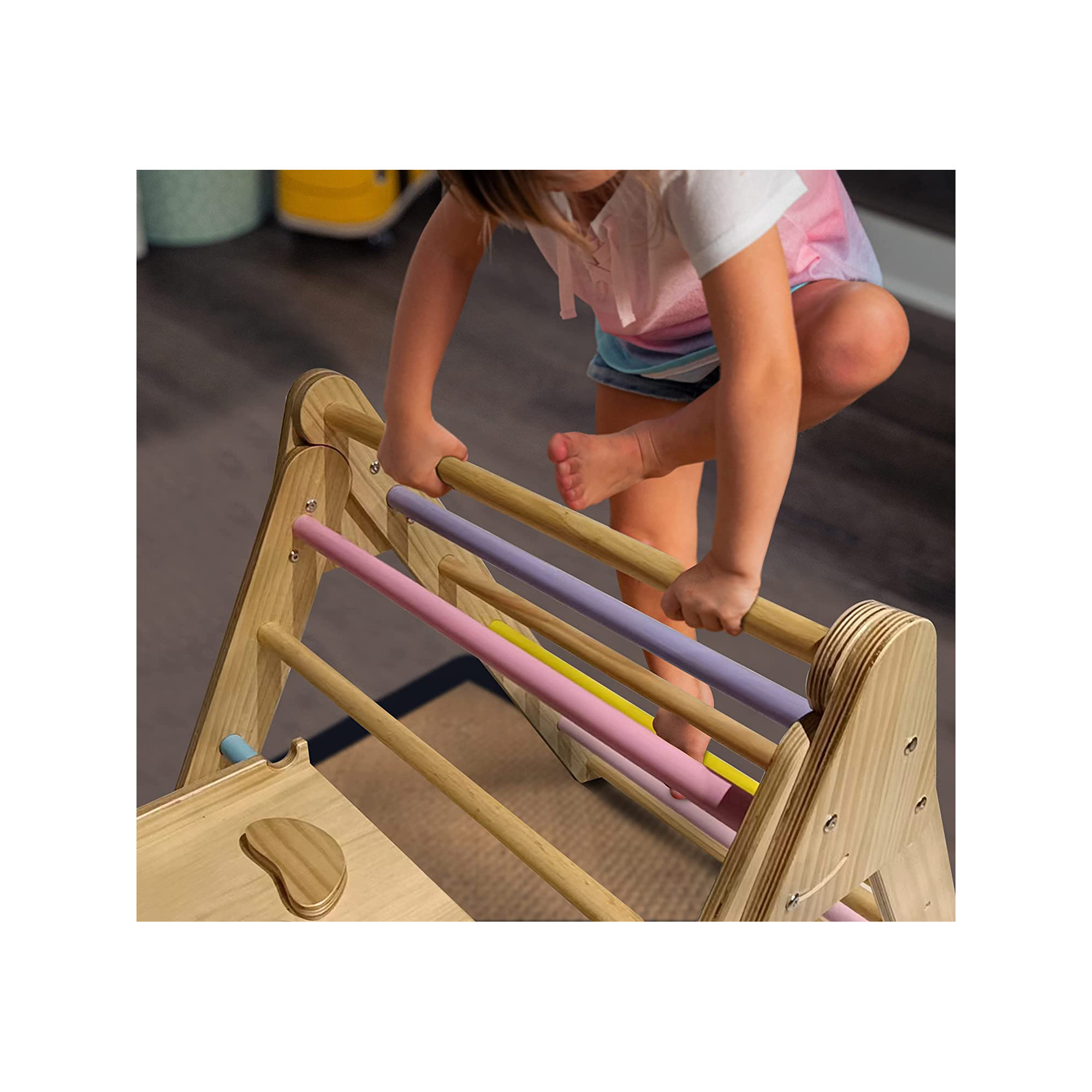 Avenlur Foldable Pikler Triangle Ladder Climber, Colored Bars