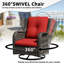 Ensemble de conversation en rotin pour 2 personnes avec 1 table basse, 2 chaises pivotantes et coussins rouges-33700231
