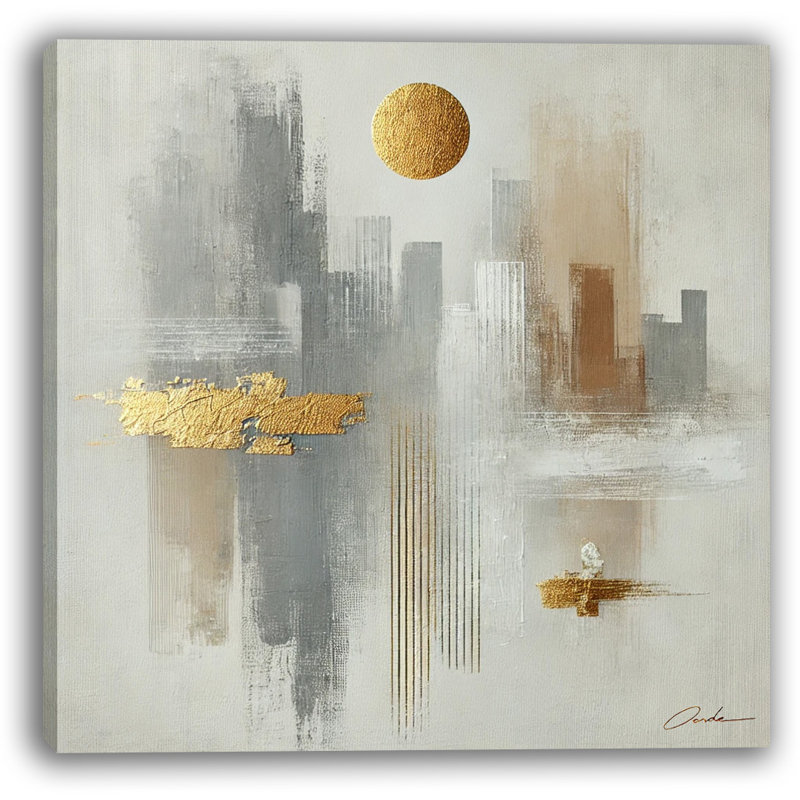 Impression sur toile Golden Urban Glow - art abstrait de paysage urbain, H 12 po x l 12 po x P 1 po