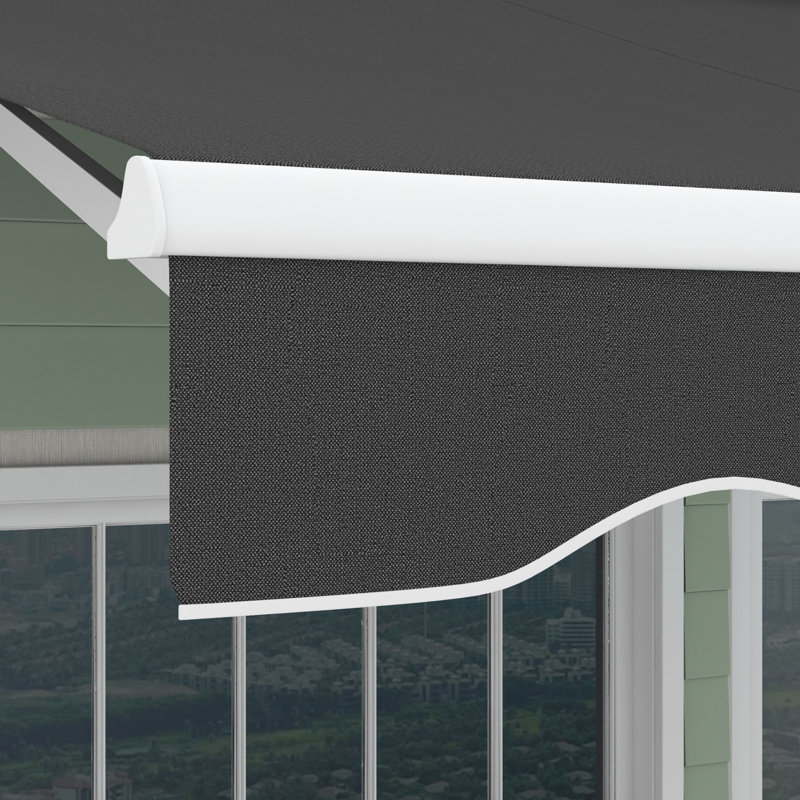 Electric Awning, Retractable Awning with Remote Controller and Manual Crank Handle, 59.1" H x 118" W x 141.75" D, Dark Gray