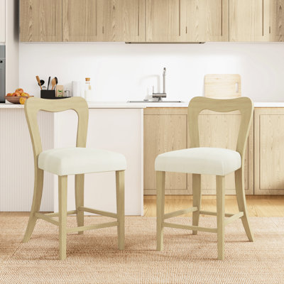  Counter Height Stools Without Arm, Crafted From Solid Rubberwood, Elegant Legs, Curved Back For Aesthetic Comfort, 300 Lbs Load Stool Rubberwood Frame, Hollowed - Out , Capacity
