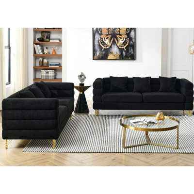 Black 3 + Seater Combined , Streamline Modern Aesthetic, Rapid Us Delivery, Foam Filled, Metal Legged 6 Pillows, 250 Lbs Seat Load Capacity , Design With Legs, Quick Warehouse Shipping, Capacity,