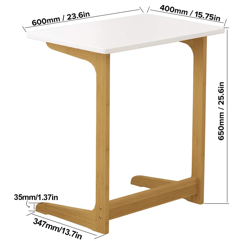 White Bamboo L-Shaped Sofa Tray Table