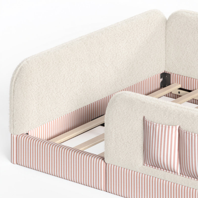 Lit double tapissier Montessori, Lit double, Beige