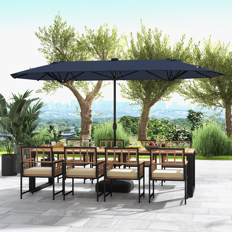 Wyarno 156'' x 79'' Rectangular Lighted Market Umbrella, Navy