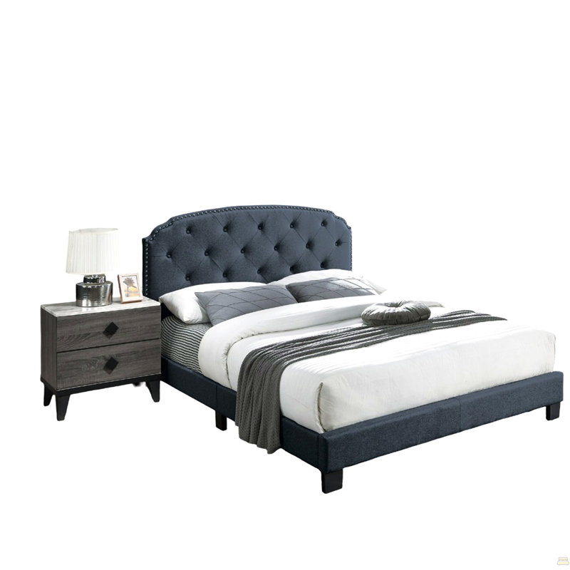 Lit double en tissu de jute capitonné, Gris anthracite, Lit double