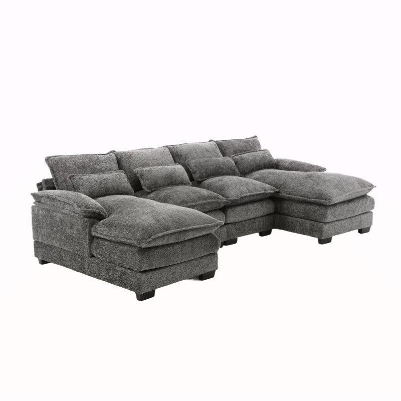Modern Large  Fabric U-Shape Sectional Sofa, Gray Boucle