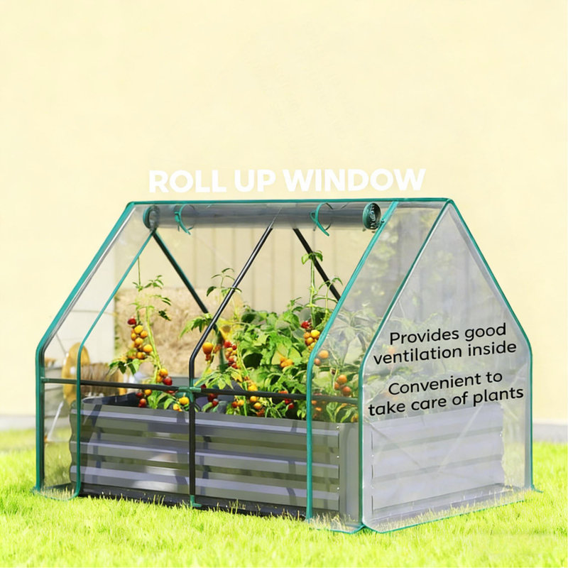 2-In-1 Raised Planter Greenhouse,Raised Garden Bed,Planter Raised Bed, Clear/Dark Gray