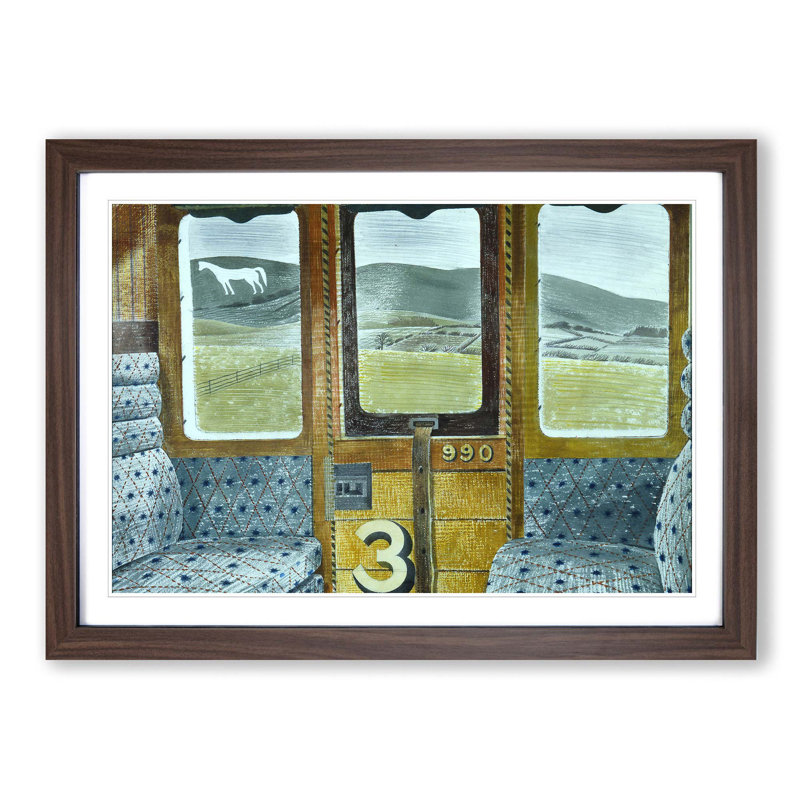 Train Landscape by Eric Ravilious - Single Picture Frame Print, Walnut