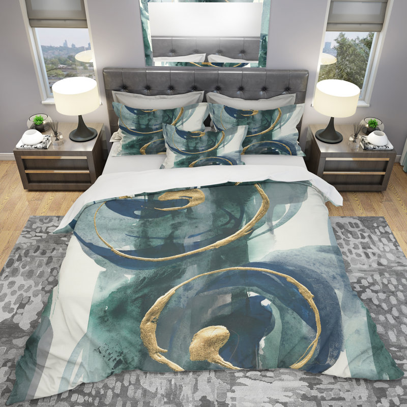 Metallic Indigo and Gold II - Posh & Luxe Duvet Cover Set - Microfiber Polyester, Full/Queen Duvet Cover + 2 Shams