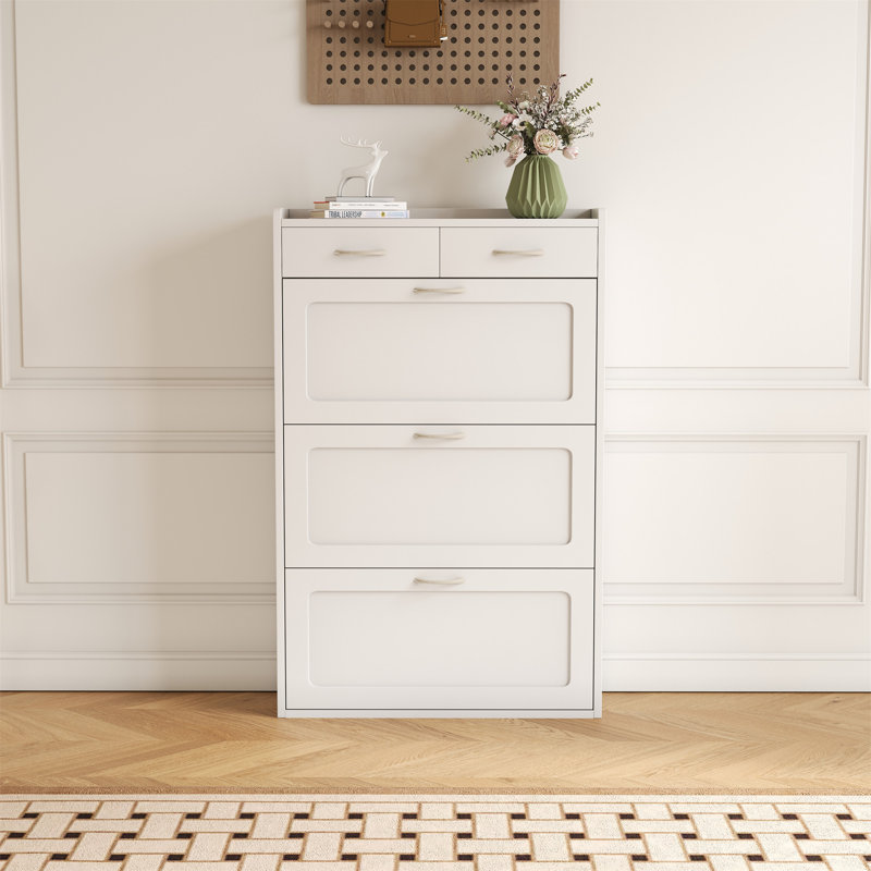 31.49 Inches Of White Solid Wood Shoe Cabinet, White