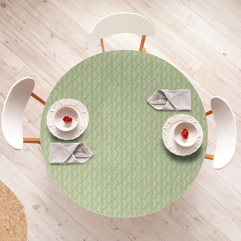 Ambesonne Muted Colors Fitted Round Tablecloth Pistachio Green White, 67.72" Round
