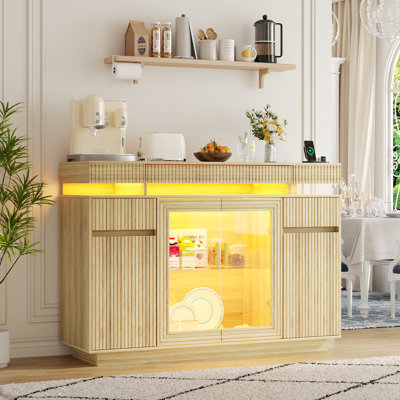 Modern Style Dining Sideboard, Featuring 3 Drawers And Transparent Glass Doors, Display Cabinet With Built-in Led-lit, Including Usb Ports, Type-c Ports, And Motion Sensors
