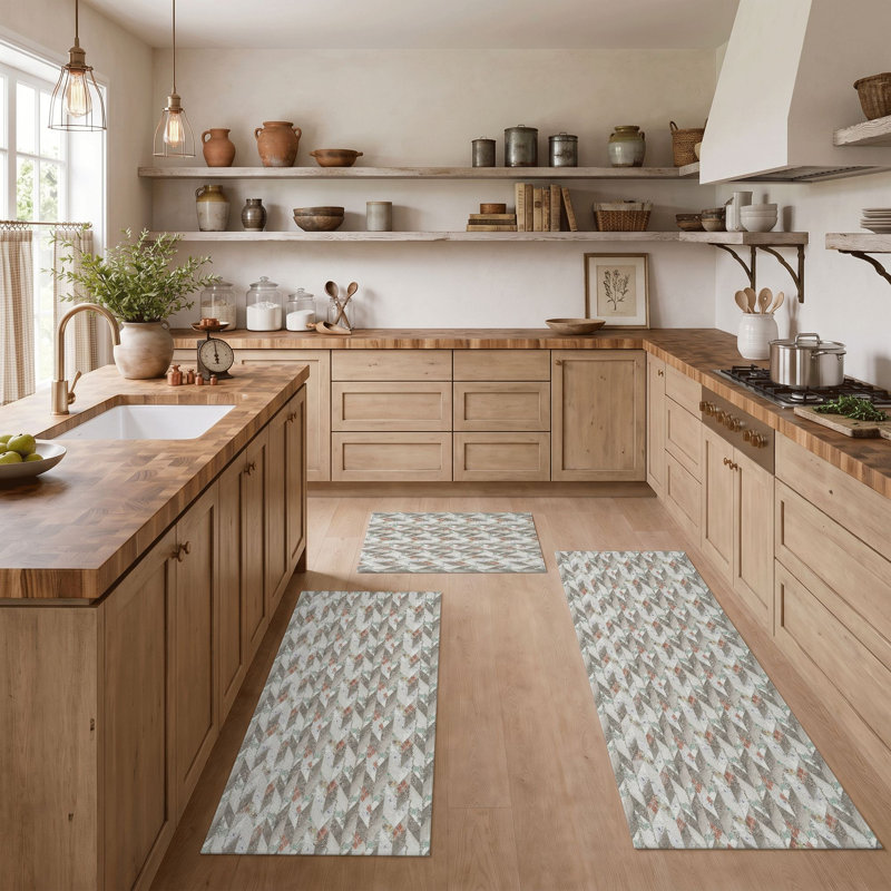 Geometric Leaf Non-Slip Washable Kitchen Mats