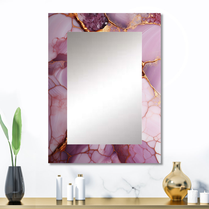 Rose et or rivière de marbre II - miroir mural abstrait unique, miroir moderne, impression d'art en métal, 32 po x 24 po