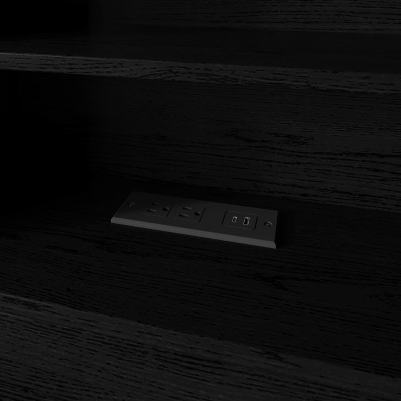 Grande tête de lit bibliothèque avec station de charge et rangement Pomona, Noir, Grand