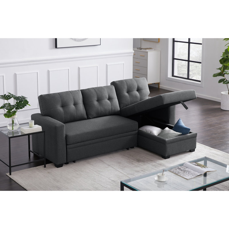 Canapé modulaire rembourré polyvalent avec méridienne et rangement, idéal pour les invités et les sièges confortables.