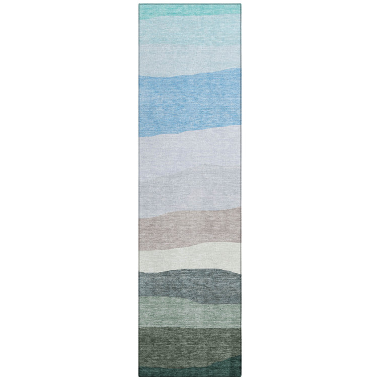 Machine Washable Indoor/Outdoor Xhevrie Green Rug