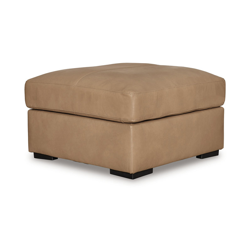 Repose-pieds surdimensionné Bandy, cuir véritable brun caramel, carré de 37 po
