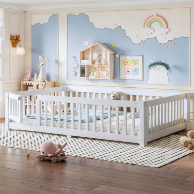 Kids Floor Bed with Safety Guardrails and Door for Safe, Independent Sleep and Play, Ideal for Developing Autonomy(Mattress Not Included)