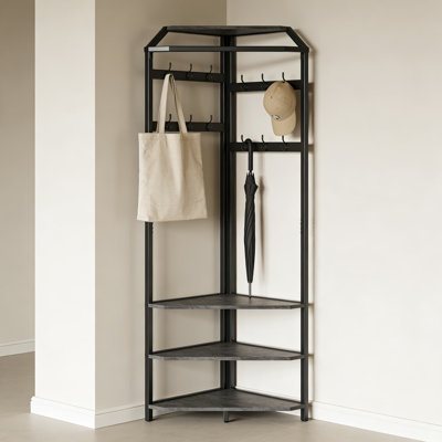 Corner Coat Rack With Shoe Bench And Storage Shelf, 3-In-1 Space-Saving Hall Tree Organizer With 6 Double Hooks And Anti-Tip Design For Entryway, Living Room, Or Bedroom