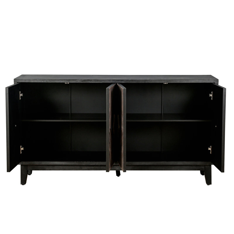 Buffet Mid-Century Buffet avec pieds en bois massif 60 po Armoire de rangement crédence avec 4 portes en losange à motif convexe et 2 tablettes console pour le salon