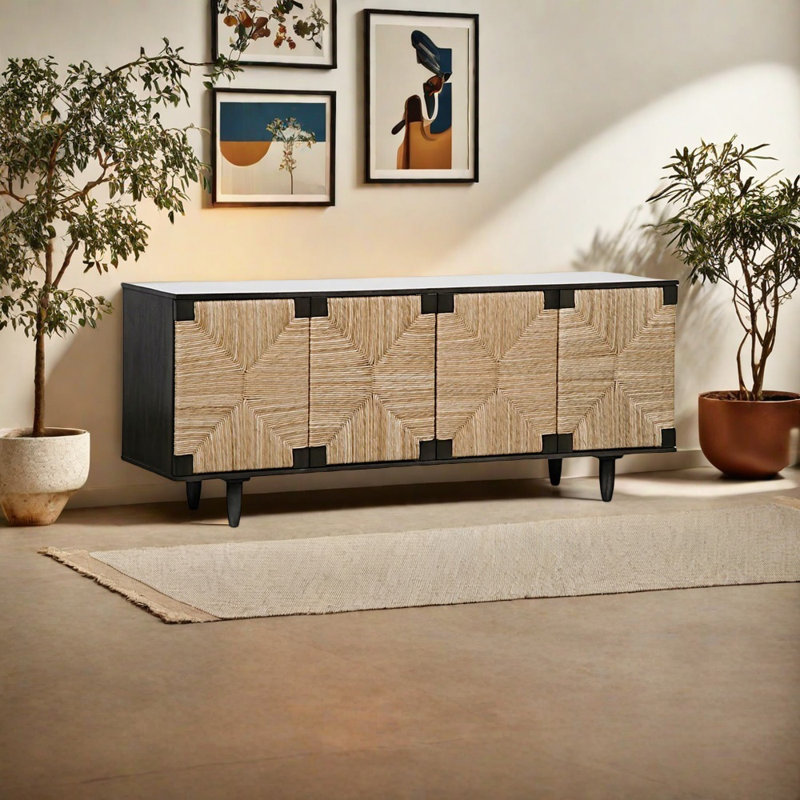 Meuble télé tissé de style médiéval américain, Noir