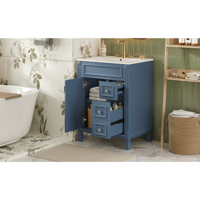Meuble-lavabo de 24 po avec lavabo en cÃ©ramique, petit meuble-lavabo, meuble moderne avec 2 tiroirs et une tablette rÃ©glable