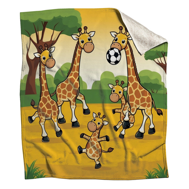 Girafes jouant aux couvertures de soccer, L 50 po x H 60 po