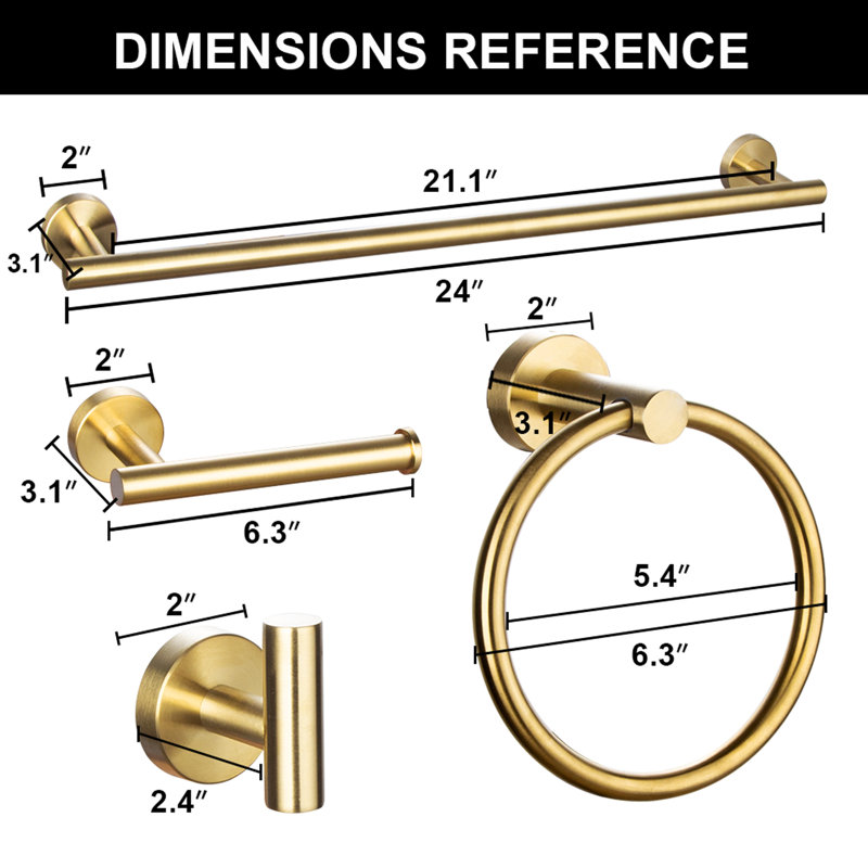5 - Piece Bathroom Hardware Set, Brushed Gold