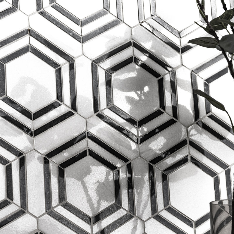 Lattice Fog Geometric 11 in. x 13 in. Polished Marble Mosaic Floor and Wall Tile, Lattice Noir