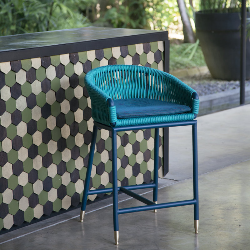 Outdoor Bar Stool, Teal Marine, Curacao Round Ropetek, Counter Stool (24" Seat Height)