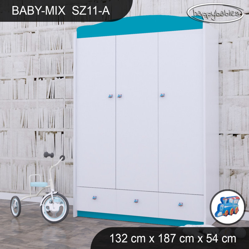 Baby 3 Door Wardrobe, Blue/White/Blue