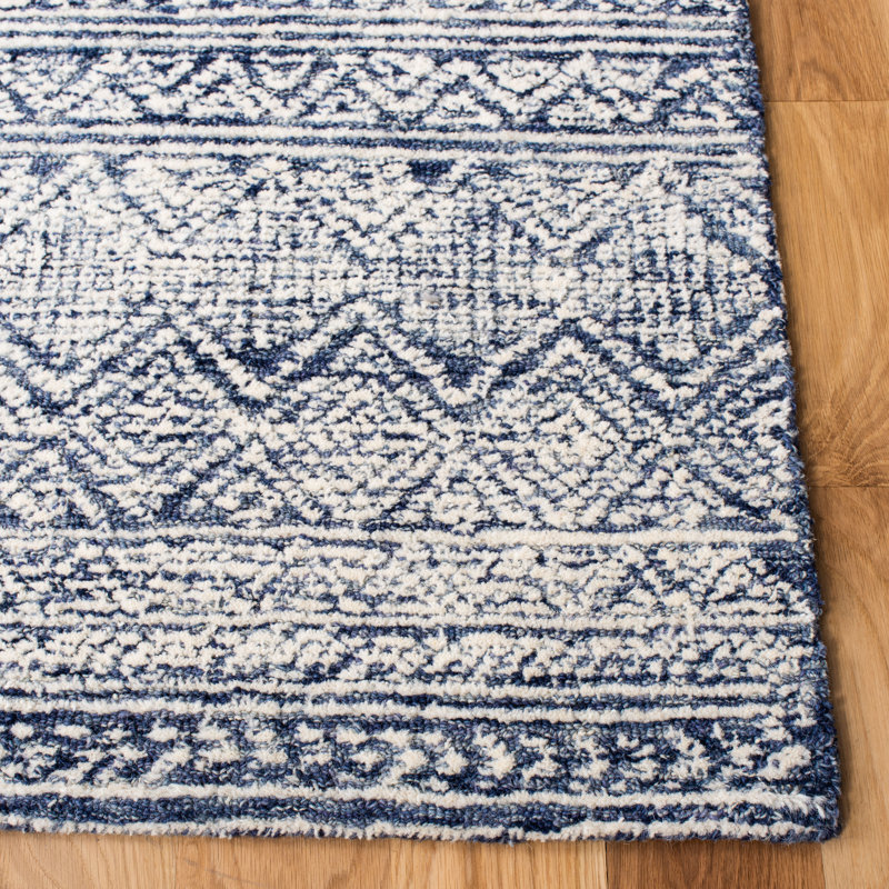 Ivory and Blue Hand-Tufted Wool Abstract Area Rug
