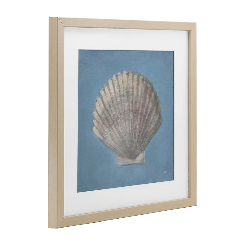 «Soft Sea Clam Shell», reproduction sous verre encadrée, design par Julia Purinton, Cadre de récolte en pin