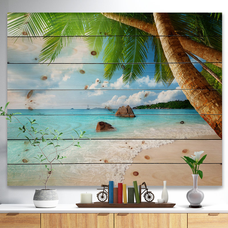 «Praslin Island Seychelles Beach», photographie, H 30 po x l 40 po x P 1,5 po, Bois
