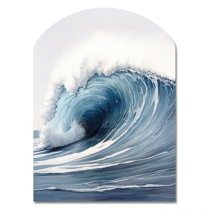 «Ocean Wave Motion III» - reproduction d'art asymétrique en métal sur une plage moderne, H 34 po x l 25 po