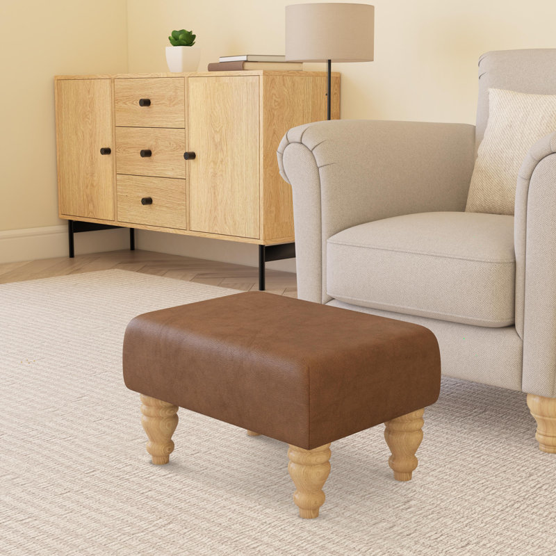 Manufactured Wood Accent Stool, Natural, Tan Beige, Italian Leather