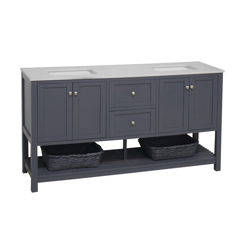 Ensemble de meuble-lavabo double 72 po Binne, Gris marine, Quartz