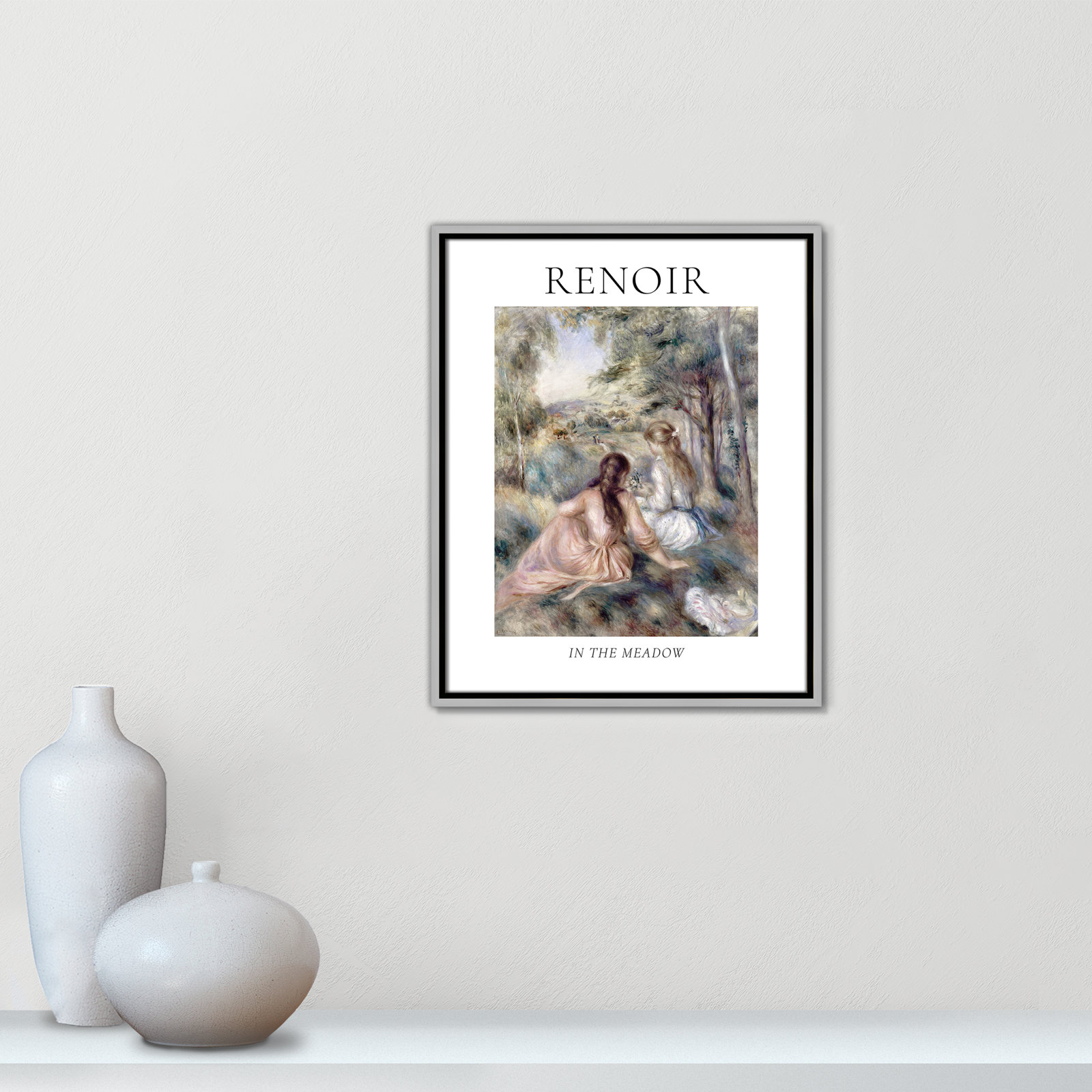 Old Masters Collection " In The Meadow " by Auguste Renoir, No, 21.5" H x 17.5" W x 2" D, Silver Floater Frame